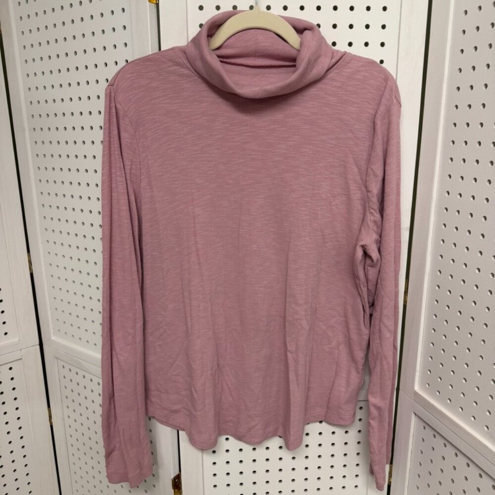 Gap Essentials Turtle Neck Ribbed Long Sleeve T-shirt Womens XL Mauve Pink